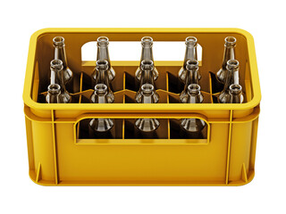 Empty glass beer bottles isolated on transparent background. 3D illustration
