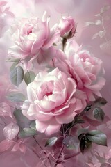 Ethereal pink roses with a soft focus on a pink backdrop.