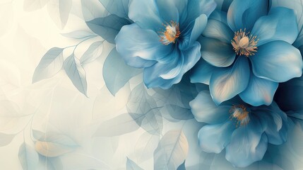 Soft blue flowers with a delicate white overlay. - obrazy, fototapety, plakaty