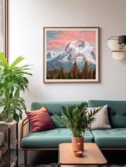 Vintage Alpine Lodges: Snow-Capped Mountain Wall Art for Nature Decor