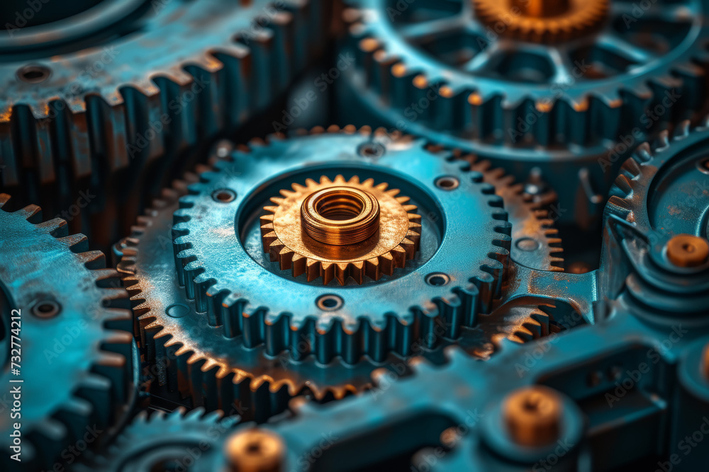 Poster a collage of diverse gears interlocking seamlessly, illustrating the collaborative nature of ideas i