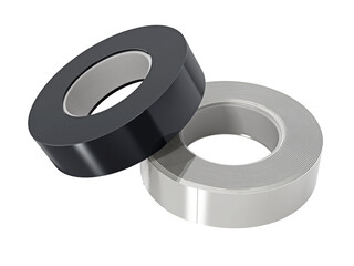 Black and white electrical tapes isolated on transparent background. 3D illustration