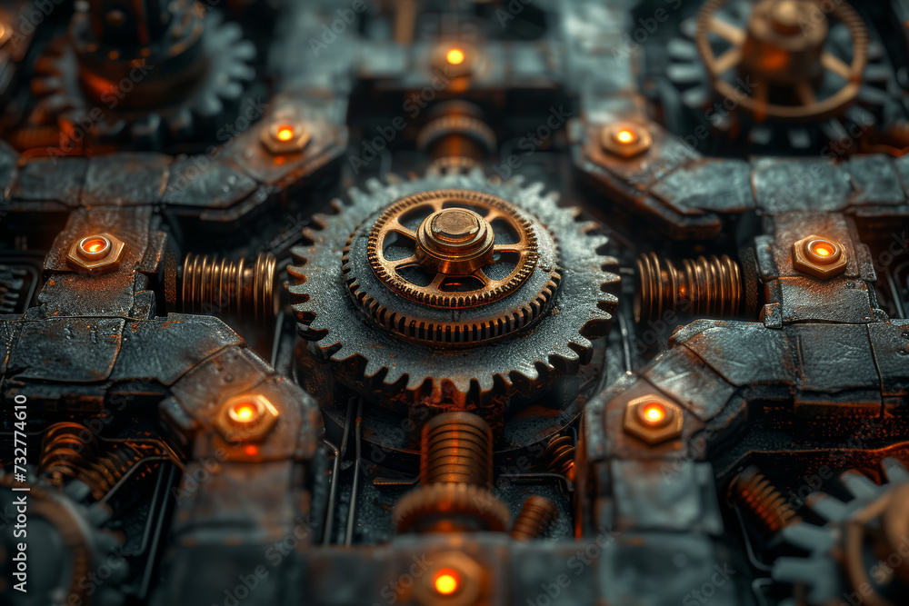 Poster a labyrinth of interconnected gears and cogs, symbolizing the intricate workings of a well-thought-o