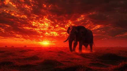 Rolgordijnen The Majestic Presence of an Elephant Captured in the Tranquil Moments Before Sunset. © Landscape Planet