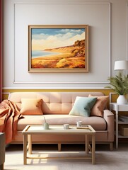 Sun-drenched Beaches Coastal Art Print: Golden Hour Reflections on Rolling Hills