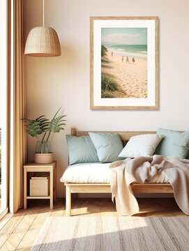 Sun-Drenched Beaches: Vintage Art Print, Coastal Scene, Ocean Wall Decor