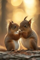 Obraz premium Two Squirrels Interacting After Feeding Time.