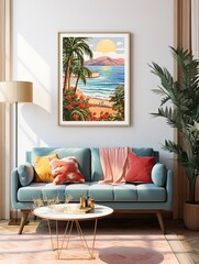 Sun-Drenched Mediterranean Beaches Wall Art: Vintage Coastal Print for a Serene and Captivating Landscape