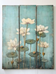 Tranquil Floating Lotus Ponds | Vintage Painting | Water Garden Art