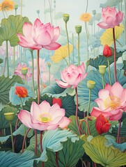 Tranquil Lotus Ponds: Vintage Nature Artwork of Floating Flowers