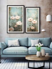 Tranquil Lotus Ponds: Vintage Wall Art with Floating Flowers