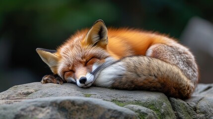 Obraz premium Red Fox Resting: A Peaceful Scene on a Rocky Perch