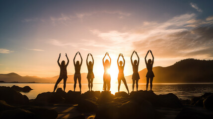 woman retreat sunset at the beach