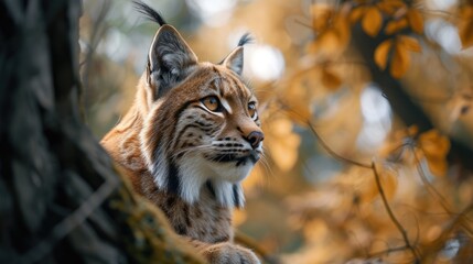 Obraz premium Fall Feline: Beautiful Pictures Featuring Lynx in Autumn.