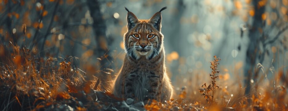 Wildcat Portrait: Captivating Photos of Lynx in Autumnal Setting.
