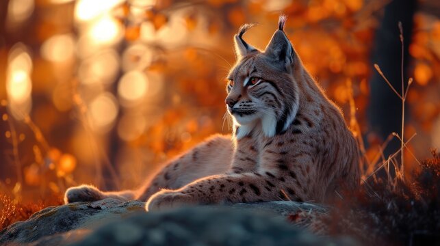 Autumnal Majesty: Breathtaking Images Showcasing Lynx in Fall Season.