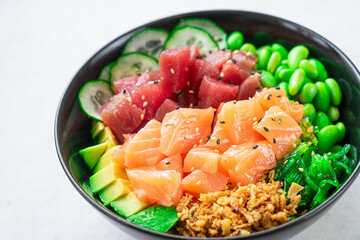 salmon and tuna poke bowl