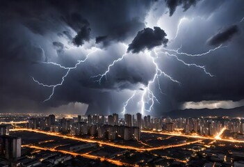 lightning over the city - obrazy, fototapety, plakaty