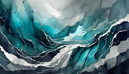 Fotobehang 海をイメージして描いた抽象的アート,アスペクト比16:9 © Ta.Ma