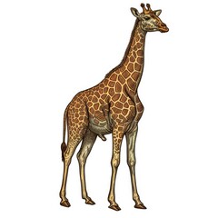 Obraz premium Colored picture of giraffe, woodcut, old vintage style, hand drawn simple graphics, isolated on white background
