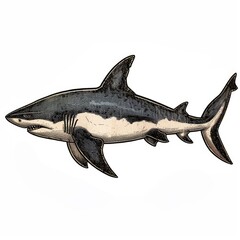 Fototapeta premium Colored picture of shark, woodcut, old vintage style, hand drawn simple graphics, isolated on white background 
