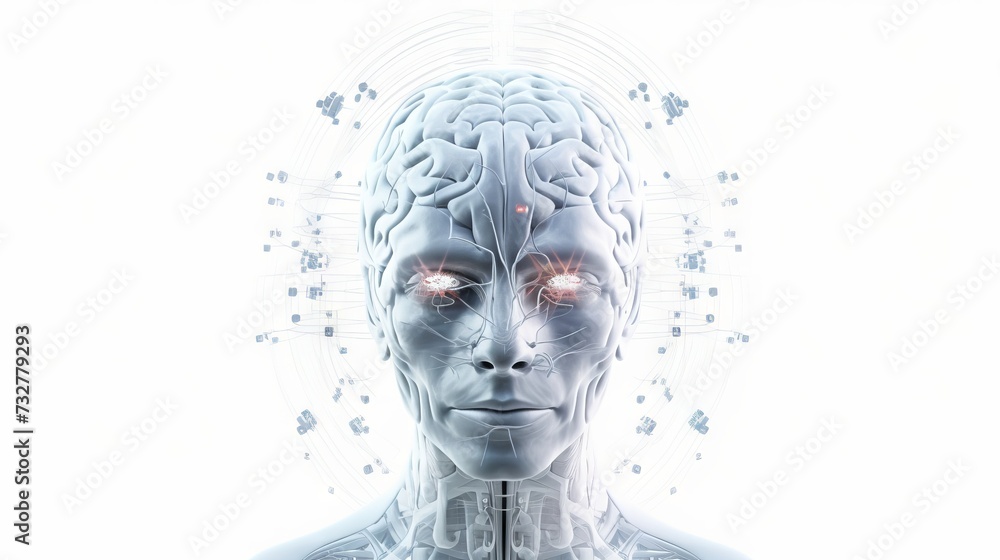 Aufkleber cybernetic head with brain structure. concept of artificial intelligence, machine learning, neurotec