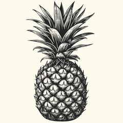 Pineapple, woodcut, old vintage style, hand drawn simple graphics, isolated on white background