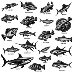 Ocean Fish Linocut Set