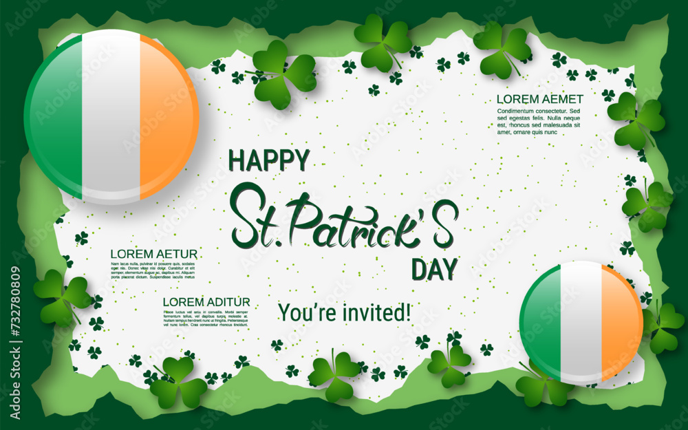 Poster st.patrick's day vector illustration. white background with colorful clover leaves and design elemen