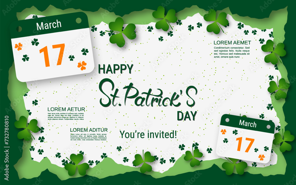 Poster st.patrick's day vector illustration. white background with colorful clover leaves and design elemen