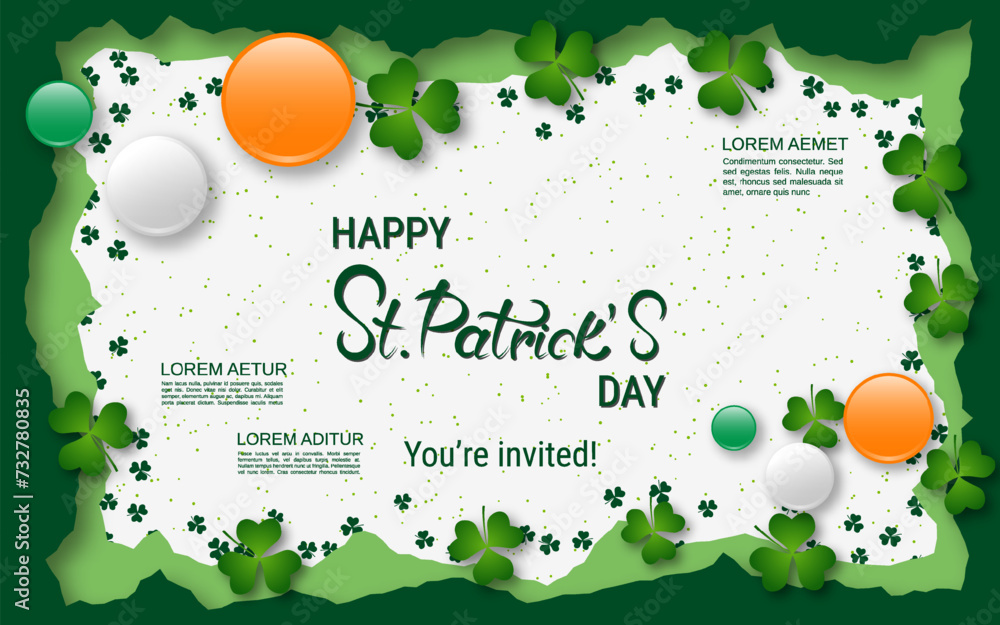 Poster st.patrick's day vector illustration. white background with colorful clover leaves and design elemen