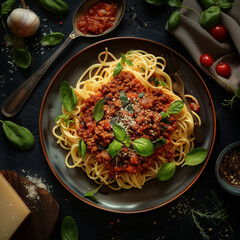 Spaghetti Bolognese von oben