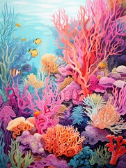 Fototapeta na wymiar Vibrant Coral Ocean Art: Vintage Reef Explorations & Beach Decor