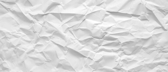 Crumpled, crinkled white office paper. Sharp textures and contrast. Graphic resource background and wallpaper.
