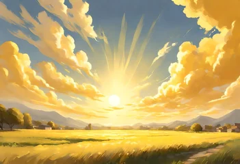 Foto op Plexiglas landscape painting of a sunset over a field. © Naz