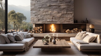 Modern Minimalist Fireplace Lounge
