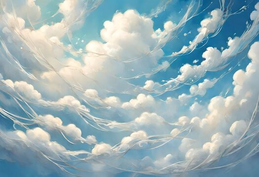 a painting of a blue sky with white clouds. 