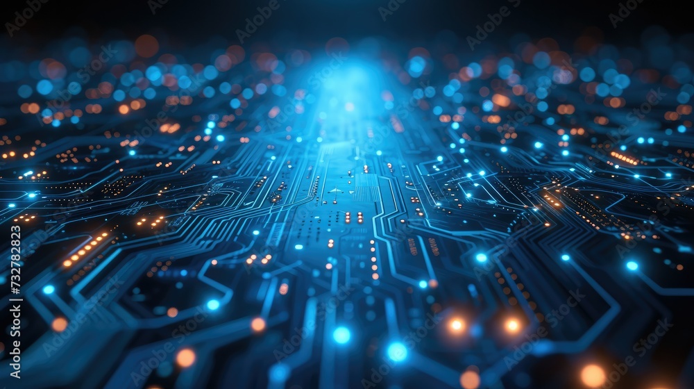 Poster a futuristic blue background of technology with circuit lines. generative ai.