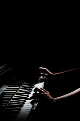 Piano keys. Pianist hands playing keyboard - 732783044
