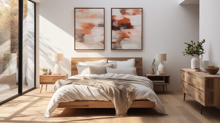 Fototapeta na wymiar Neutral Minimalist Bedroom Color Palette