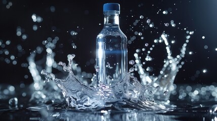 Bottle with pure water and splash around it