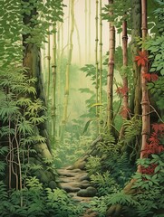 Vintage Bamboo Forest: Serene Scenery and Scenic Prints