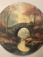 Vintage Bridge Painting: Stream and Brook Art in Modern Landscape