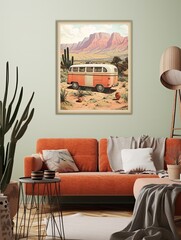 Vintage Caravan Adventures: Road Trip Rustic Decor and Wall Art featuring a Stunning Retro Road Trip Scene.