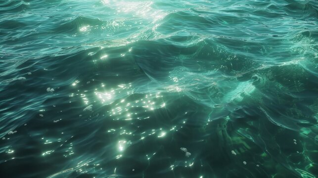 The ocean surface in Catalina Island, California, displays hues of blue and green, with gentle ripples causing light to refract beautifully