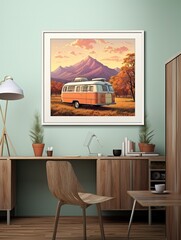 Vintage Caravan Wall Art: Retro Countryside Journey Print for Adventure Travel