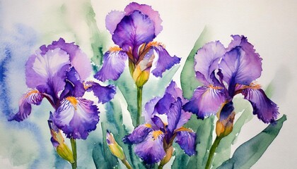 delicate iris flowers painted with watercolor paint watercolor floral background
