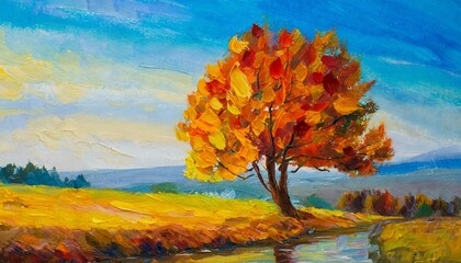 oil painting landscape colorful autumn tree abstract style