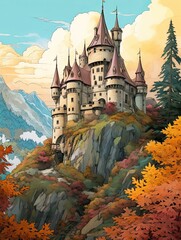 Vintage Castle: Enchanting Fairytale Turrets Amidst a Majestic Medieval Landscape