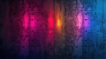 Dark textured concrete wall with laser neon lights. Abstract black grunge background with neon colors